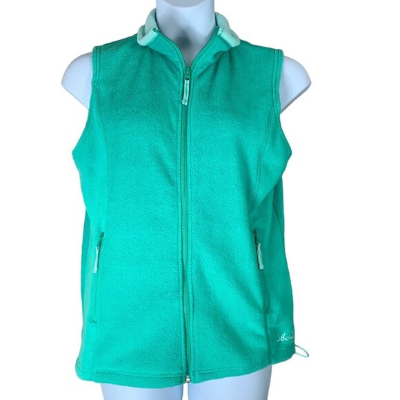 Cabelas Size Medium Fleece Vest Green Blue Zip Up Zipper Pockets Outerwear - Picture 1 of 5
